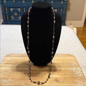 Vintage Silver Tone Gray Beaded Cookie Lee Long Statement Necklace